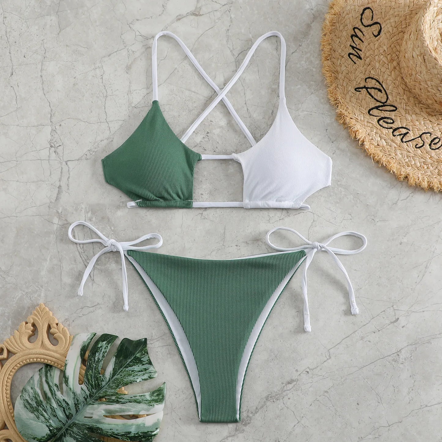 Elegant Black Lace-Up Ribbon Detail Bikini Aesthetic