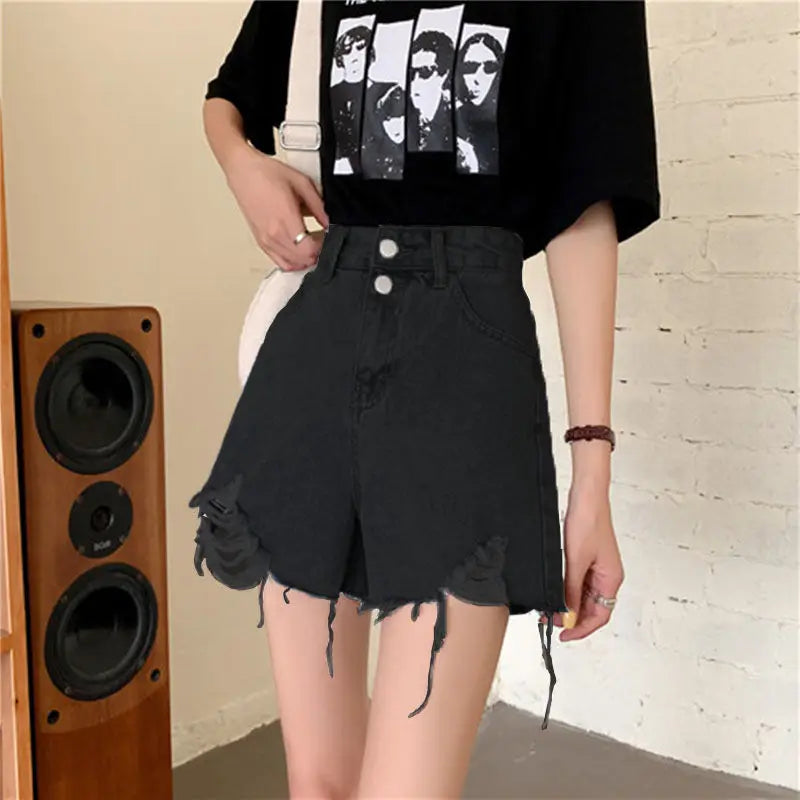 90s Grunge Aesthetic: Distressed High-Waist White Denim Shorts