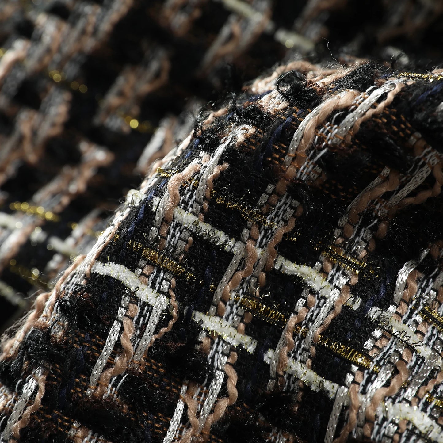 2025 Trendy Designer Yellow Black Striped Tassel Fringed Tweed Jacket For Women