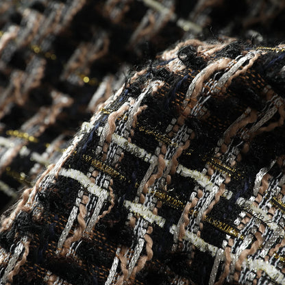 2025 Trendy Designer Yellow Black Striped Tassel Fringed Tweed Jacket For Women