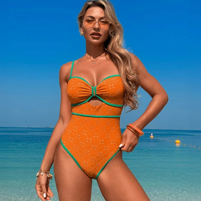 Black Eyelet Lace Cut-Out One Piece Swimsuit Aesthetic