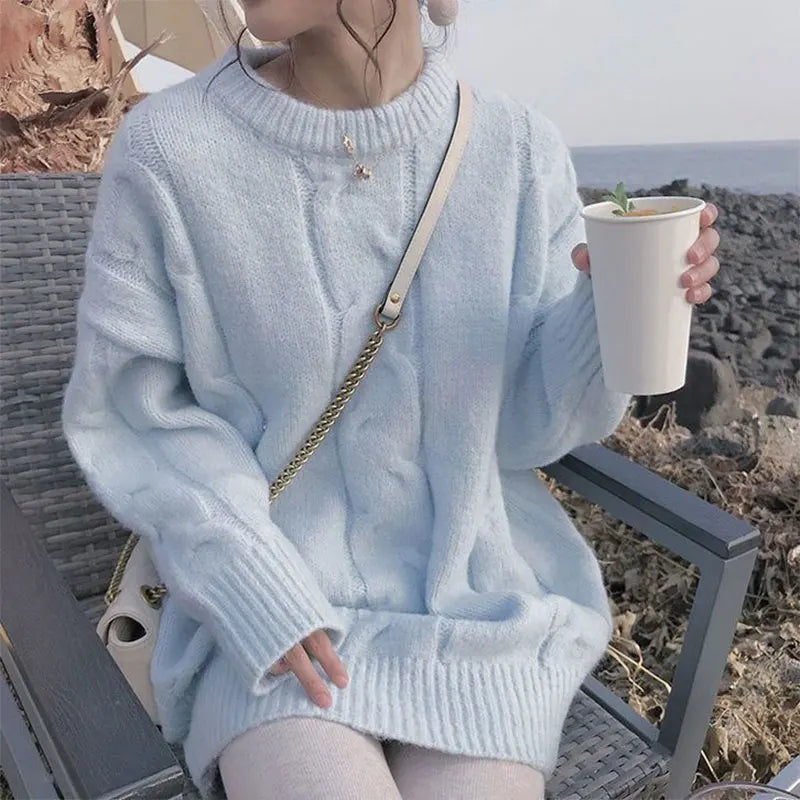 Women S Autumn Winter Solid Fashion Sweater Harajuku Casual Pullover Chic Long Sleeve Knit Top All Match