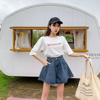 Streetwear Fashion Wide Leg Denim Shorts