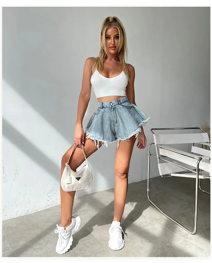 Beach City Style Wide Leg Women Denim Short