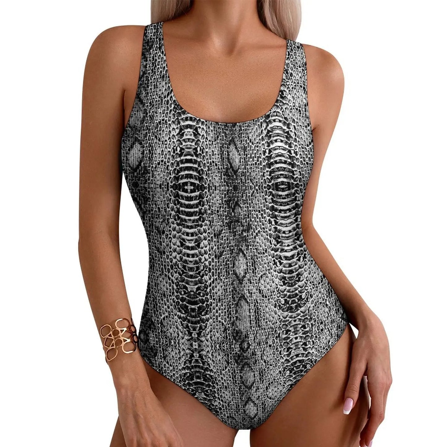 Womens Creative High Cut Snake Skin Style Sexy One Piece Bikinis
