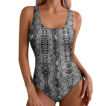 Womens Creative High Cut Snake Skin Style Sexy One Piece Bikinis