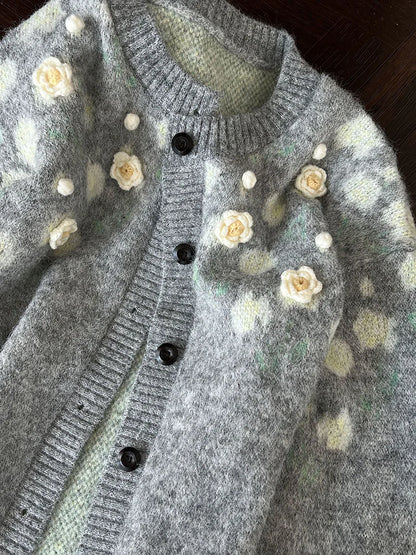 Floral Embroidered Knit Cardigan – Autumn Casual Sweater for Women