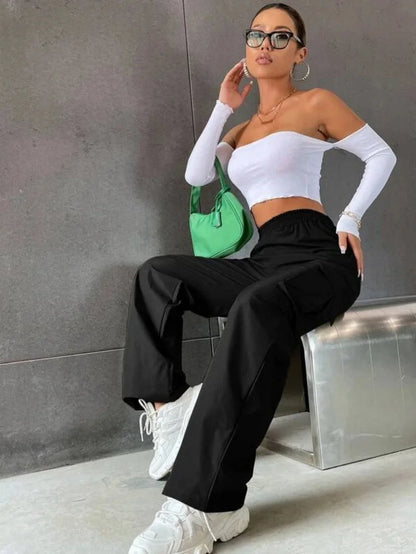 Green High Waist Cargo Pants