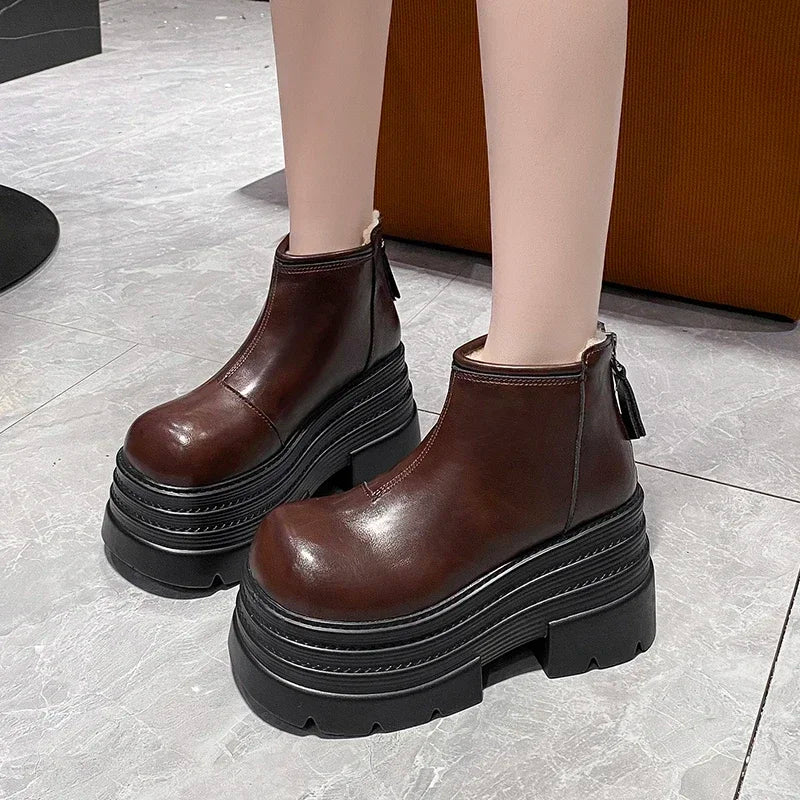 Womens Platform Chunky Bottom Stong Lace Up Winter Boot
