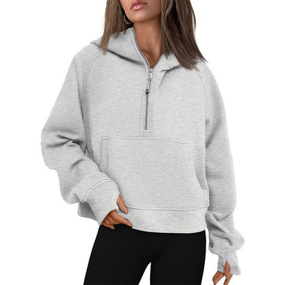 2025 Women’s Hooded Zipper Sweatshirt – Loose Fit with Pocket for Autumn & Winter