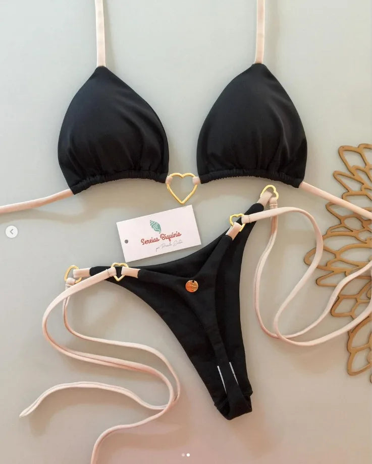 Sexy Simple Solid Women Halter Bikini Set