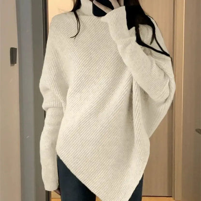 2025 Women S Turtleneck Sweater New Autumn Winter Side Slit Pullover Top Korean Fashion Knit Sweater With Long Flare Sleeves