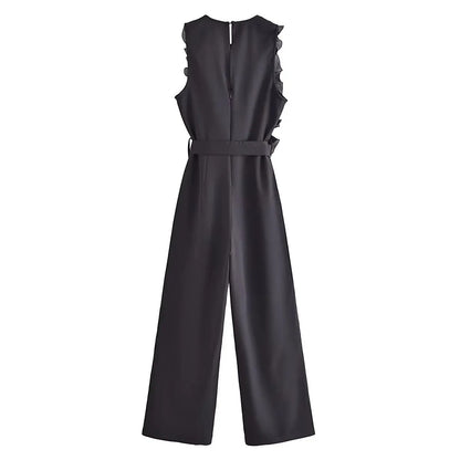 Women Elegant Solid Ruffle Design Jumpsuits