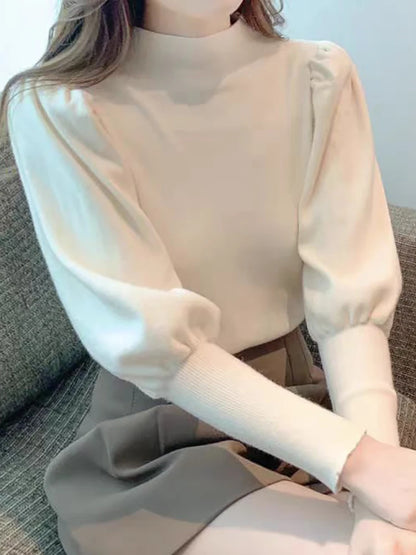 Elegant Aesthetic: Chic Puff Sleeve Mock Neck Knit