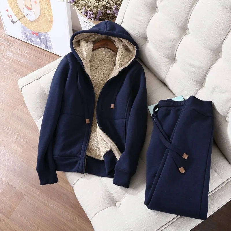 Women S Autumn Winter Fleece Lined Hooded Sweatshirt 2 Piece Set Casual Style With Skirt Cozy Outfits