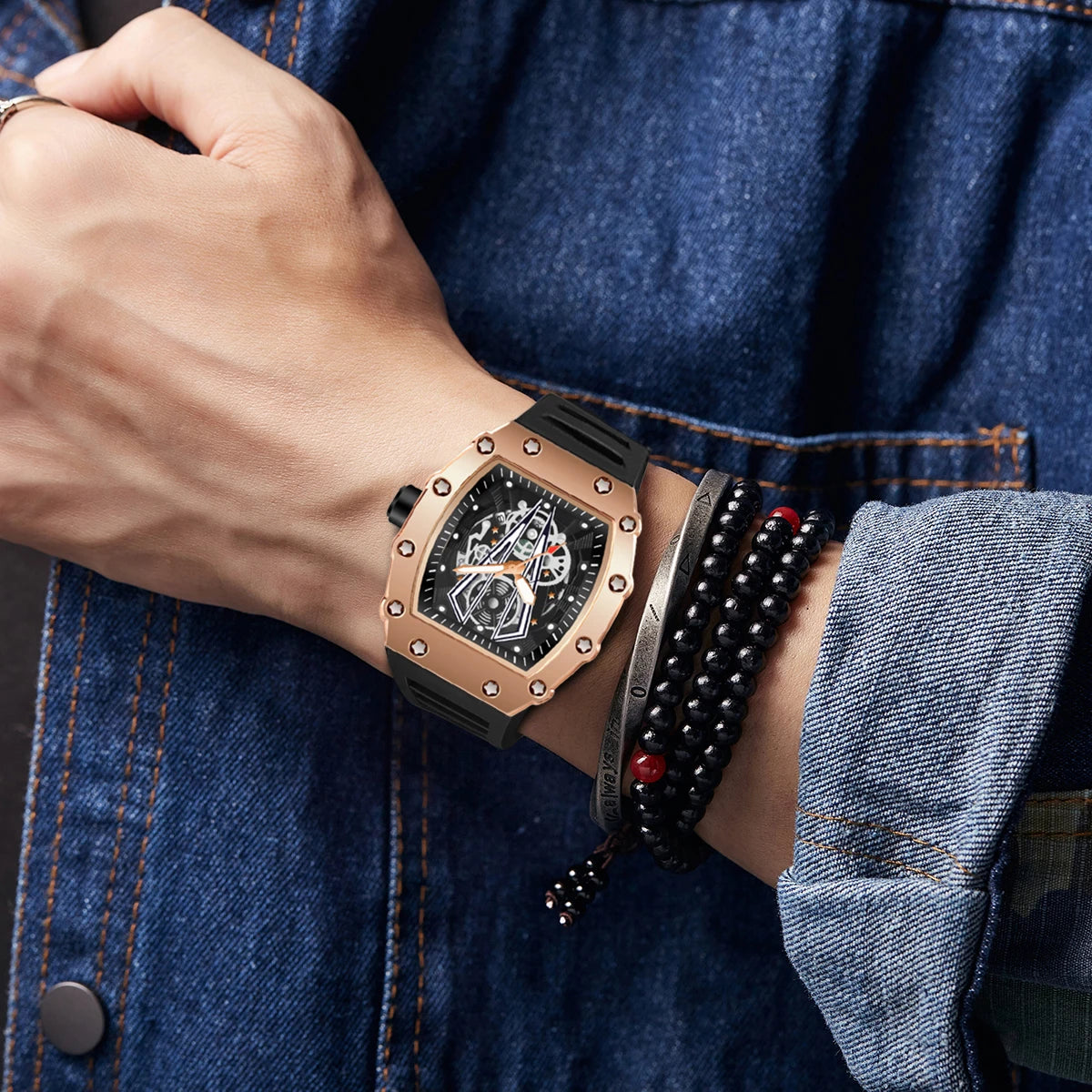 Mens Skull Dial Silicone Waterproof Analog Watches