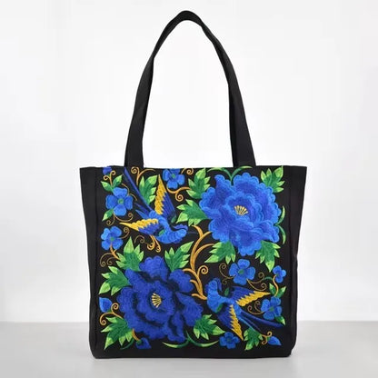 Ethnic Flower Embroidered Canvas Bags