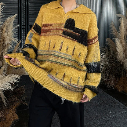 Turn Down Collar Knitwear Old Men Sweaters