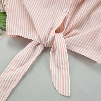 Shorts Crop Top Casual Pink Striped Pajamas 2 Piece Set