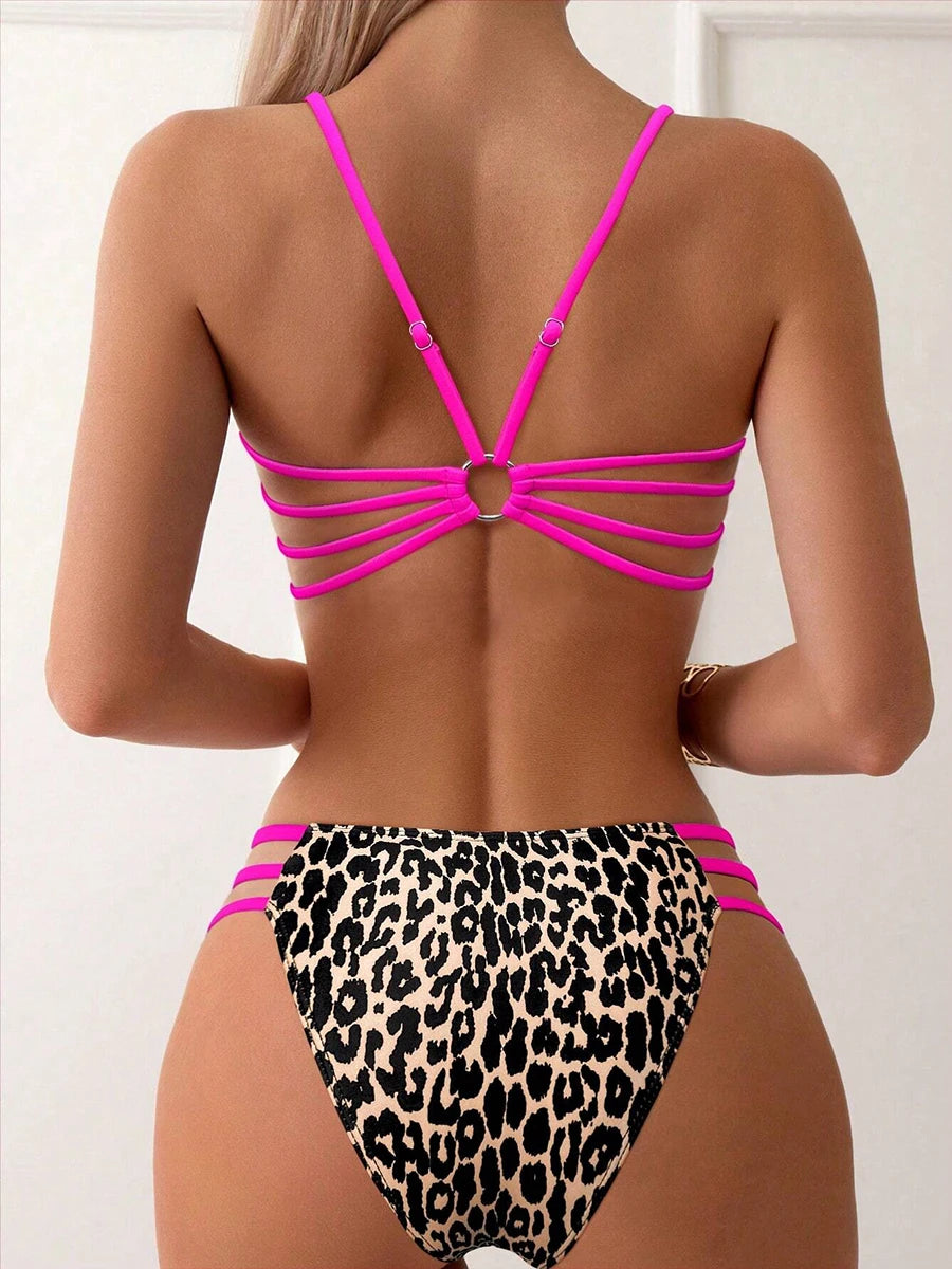 Leopard Print Strappy Side Scoop Bikini Aesthetic