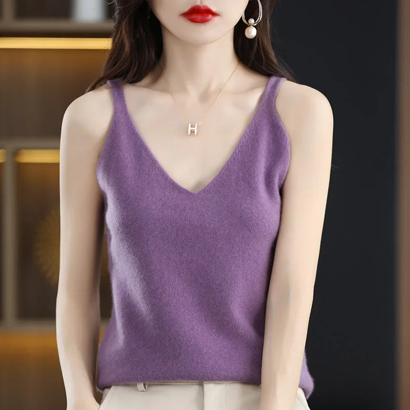 Spring Summer Ladies V Neck Sweater Solid Color Half Sleeved Pullover Thin Casual Knitwear Soft Bottoming Top