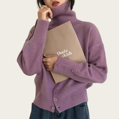 Solid Turtleneck Long Sleeve Pullover For Women