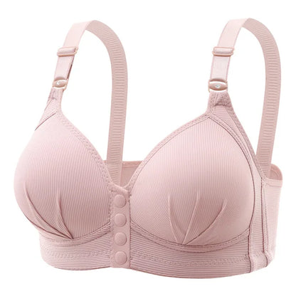 Women's Elastic Soft Bra – Front Button Closure, Adjustable Strap, No-Wire Push-Up Support Bra