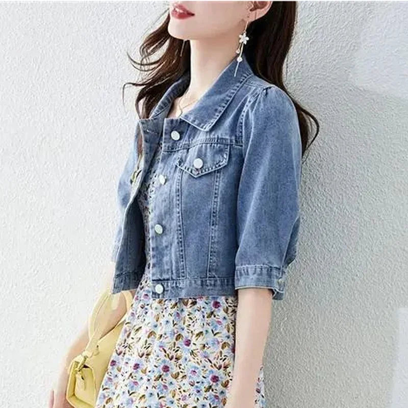 Street Fashion Crop Blue Denim Jacket