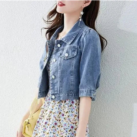 Street Fashion Crop Blue Denim Jacket