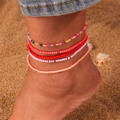 5 Pieces Colorful Beads Ankle Bracelet