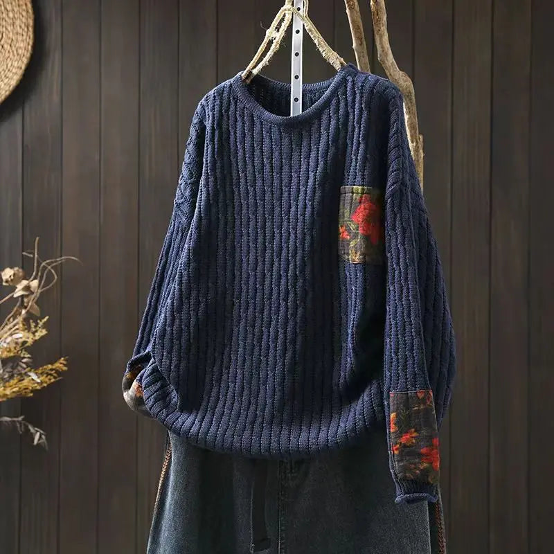 Vintage Rose Ribbed Sweater for Cozy Autumn Days