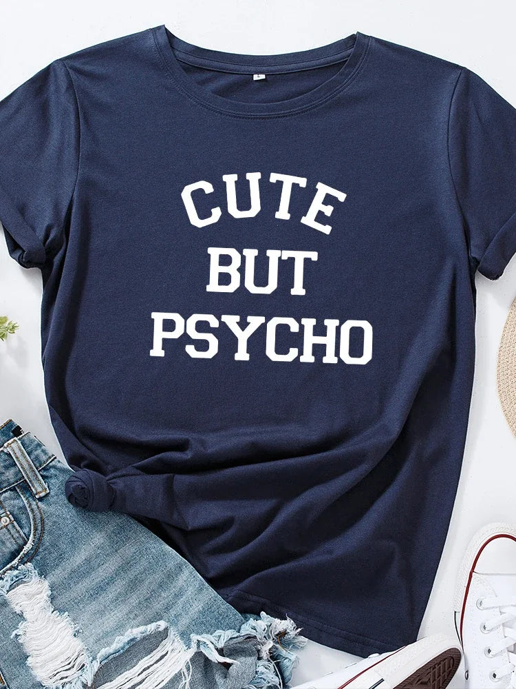 Cute But Psycho Graphic T Shirt 2025 Summer Funny Loose Crew Neck Tee Womens Casual Harajuku Print Shirt