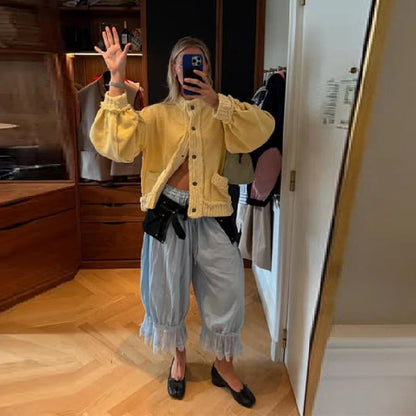 Women Elegant Lantern Sleeve Cardigans