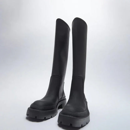 Women’s Long Boots | Autumn Winter Knee-High Leather Motorcycle Boots, Fashion Thigh-High Footwear for Women