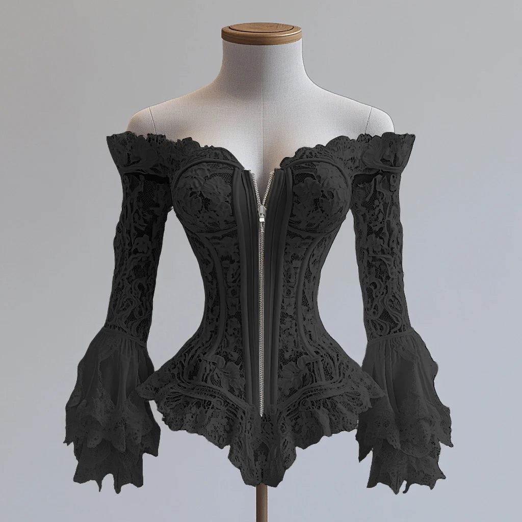 Spring Flare Sleeve Lace Up Blouse