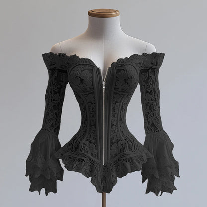 Spring Flare Sleeve Lace Up Blouse