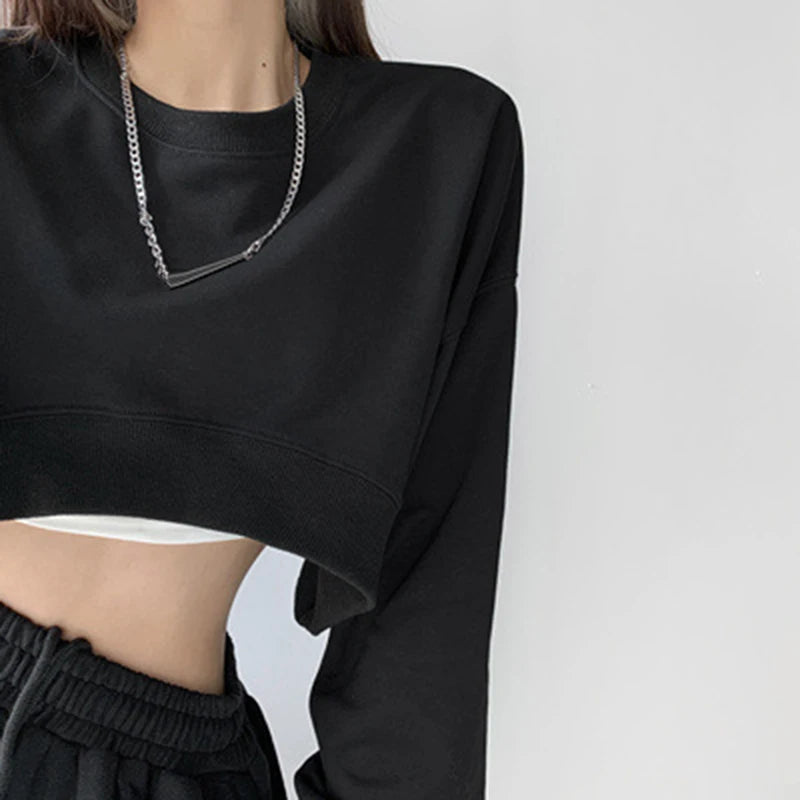 Women Korean Style Cropped Short Hoodie