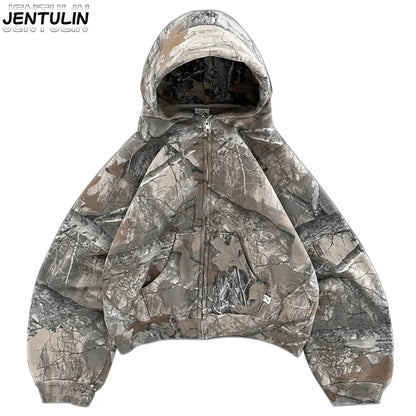 Green Motorcycle Punk Hoodie For Men Camo Streetwear Hip Hop Sweatshirt