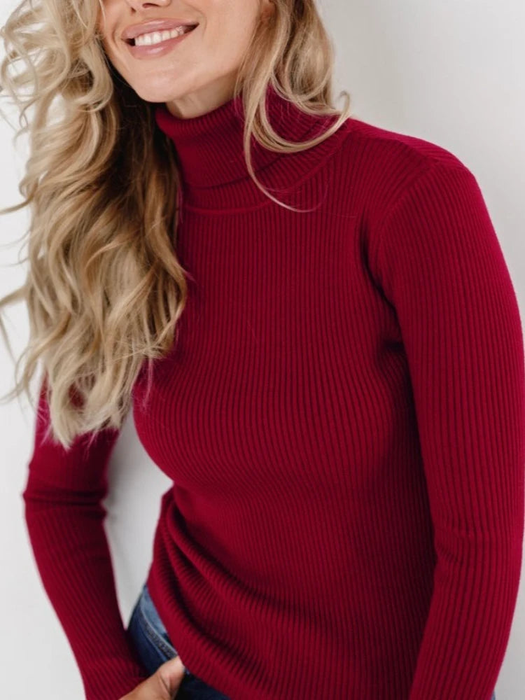 2025 Autumn Winter Women S Thick Ribbed Knitted Turtleneck Sweater Slim Fit Long Sleeve Pullover Soft Warm