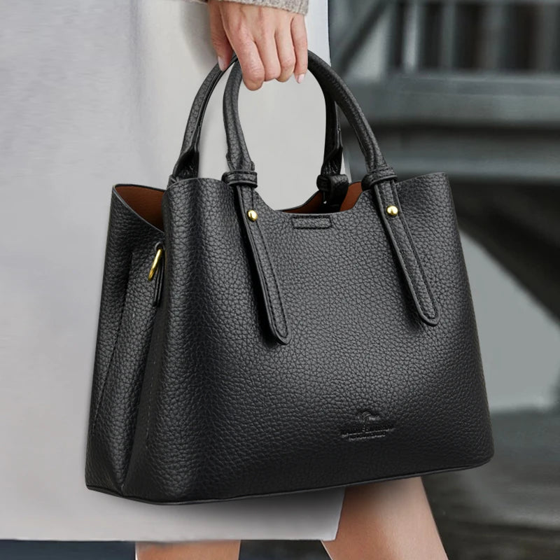 Elegant Textured Leather Top Handle Tote