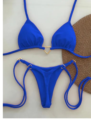 Sexy Simple Solid Women Halter Bikini Set