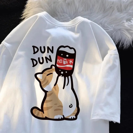 90S Fashion Cat Plant Graphic Tee Cute Summer T Shirt For Women Casual Cartoon Short Sleeve Top