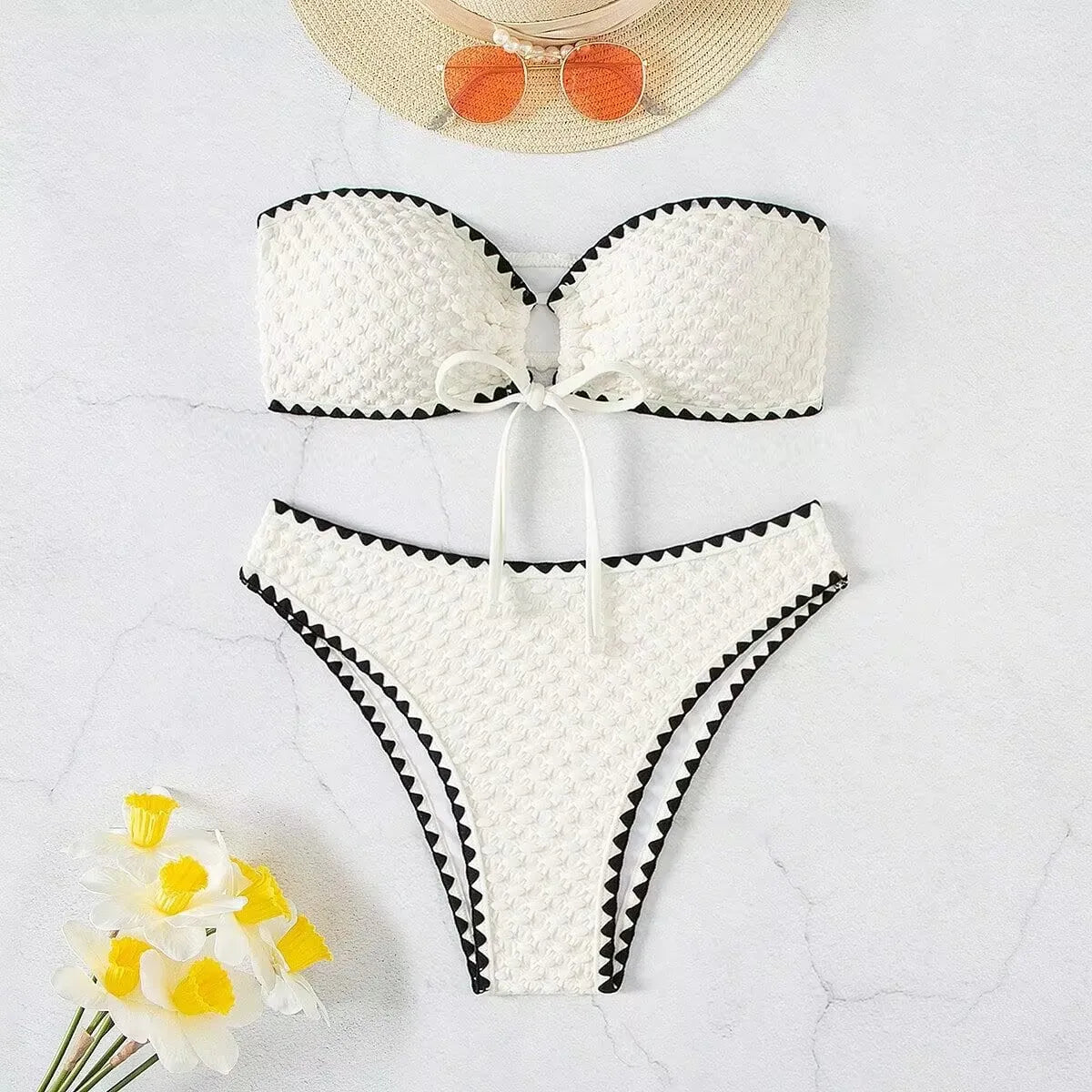 Two Pieces New White Bandage Stripe Bikini
