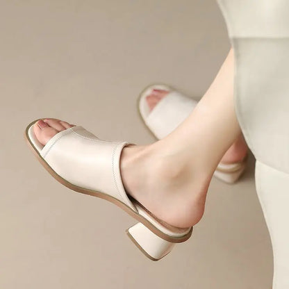 Square Toe Thick Heel Comfortable Slippers For Women