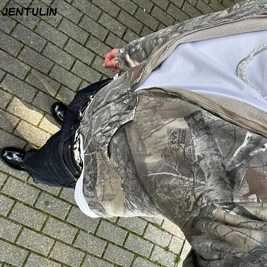 Green Motorcycle Punk Hoodie For Men Camo Streetwear Hip Hop Sweatshirt