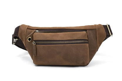 Multi Functional Crazy Horse Leather Phone Waist Bag For Men Cowhide Crossbody Belt Bag