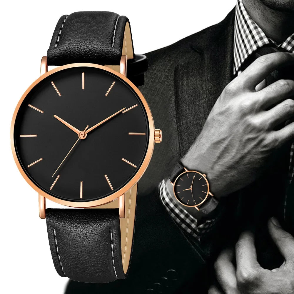 Mens Casual Ultra Thin Black Dial Analog Watches