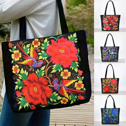 Ethnic Flower Embroidered Canvas Bags