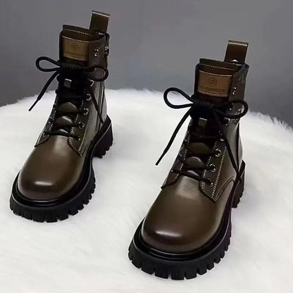 Womens Casual Leather Ankle Zipper Winter Boots