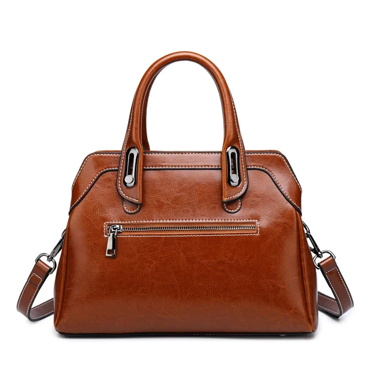 Genuine Leather Buckle Handle Handbags